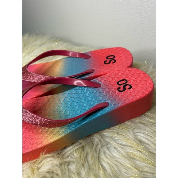 SO Rainbow Sparkle Platform Flip Flop Sandals 9 - Picture 3 of 7